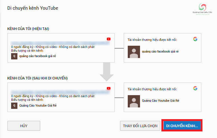 Click confirm to move Youtube channel