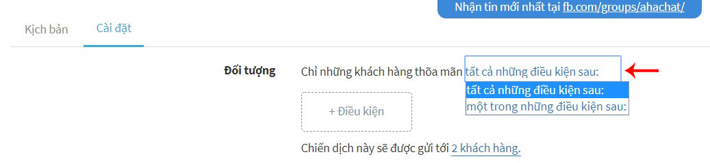 điều kiện gửi tin nhắn hàng loạt Ahachat