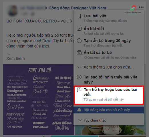 Cách Report bài viết trên Newfeed Facebook