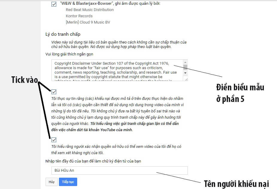 Cách điền vào biểu mẫu kháng cáo bản quyền Youtube