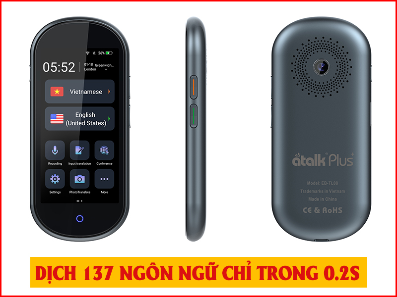 Máy thông dịch Atalk Plus+ (Phiên Bản Mới) Dịch OFFLINE tiếng Việt không cần kết nối Internet