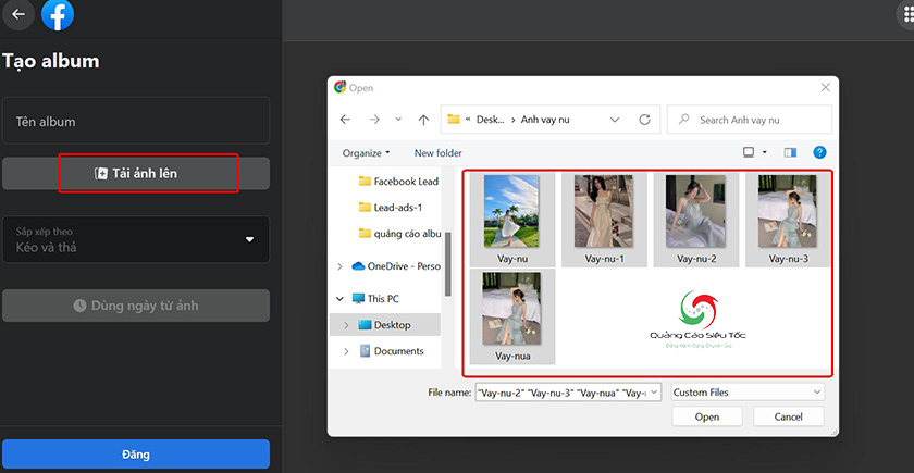 upload album ảnh muốn quảng cáo
