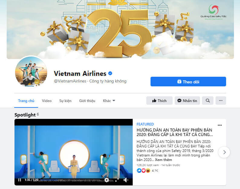 Minh họa Fanpage chính chủ của VietNam Airlines