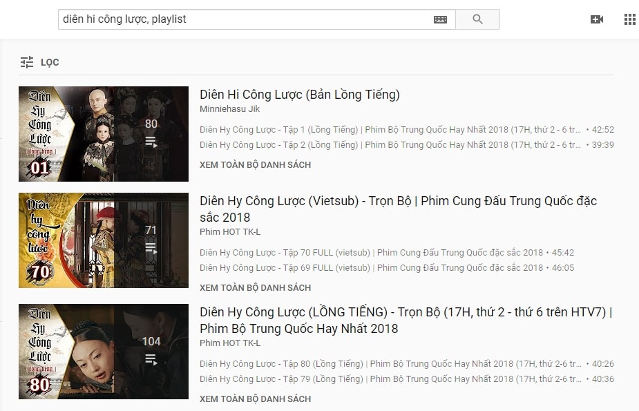 tìm playlist trên youtube