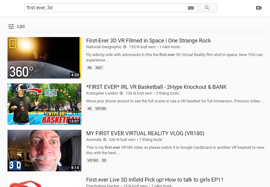 tìm video youtube 3d