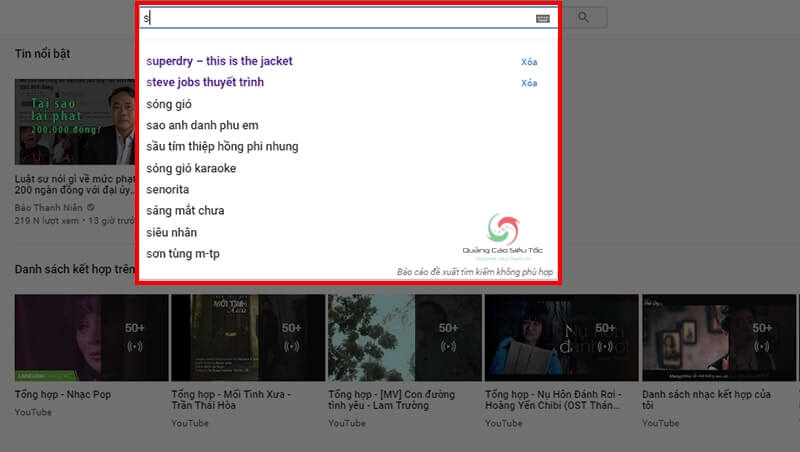 Dùng gợi ý từ khóa của Youtube để xác định từ được tìm kiếm nhiều nhất trên Youtube