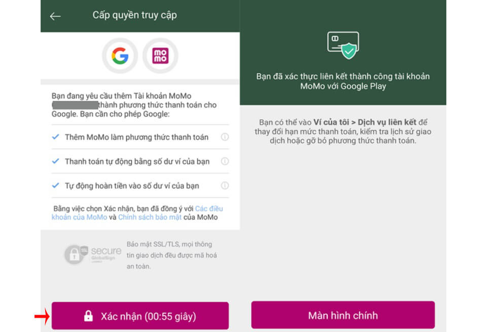 thanh toán google cho ví momo