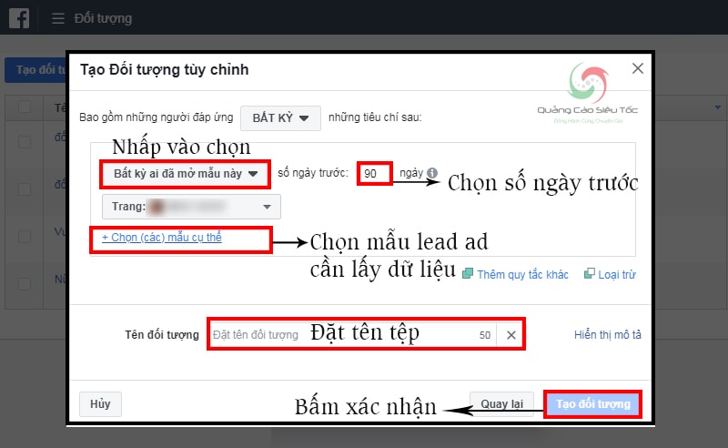 Các bước target đối tượng đã tương tác với lead ad trên facebook