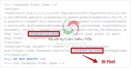 Copy đoạn mã pixel Facebook