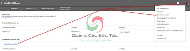 cách liên kết tài khoản merchant với adwords