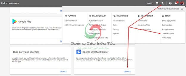 cách liên kết tài khoản merchant với adwords