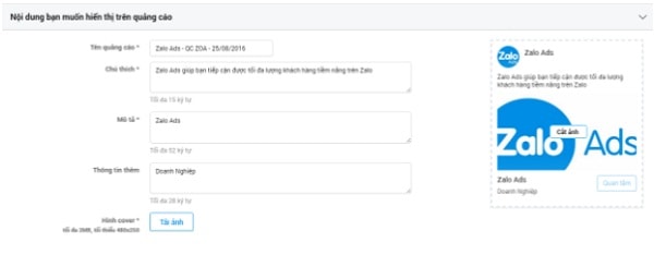 Quảng Cáo Trên Zalo Page