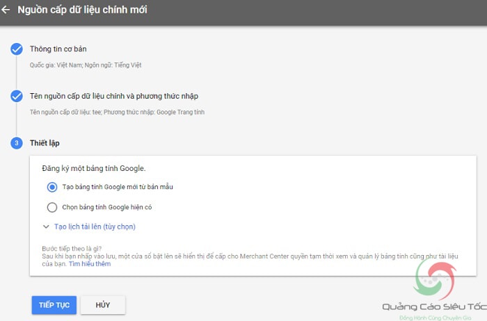 Thiết lập Feed với Google trang tính