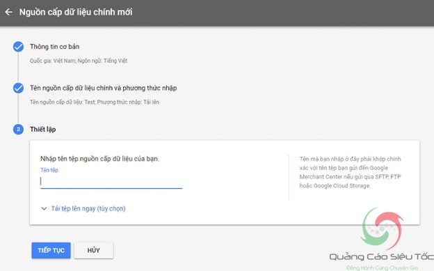 Thiết lập với tải lên file Google Merchant Center