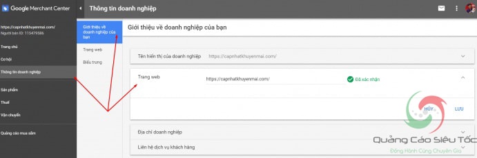 Thiết lập các thông tin tài khoản Google Merchant Center