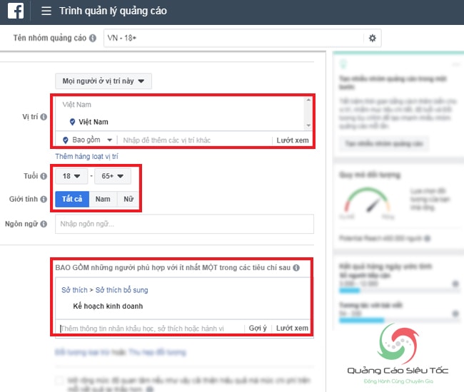 Tính năng target đối tượng giúp xác định khách hàng tiềm năng trên Facebook