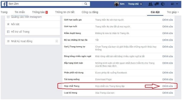 gộp page facebook