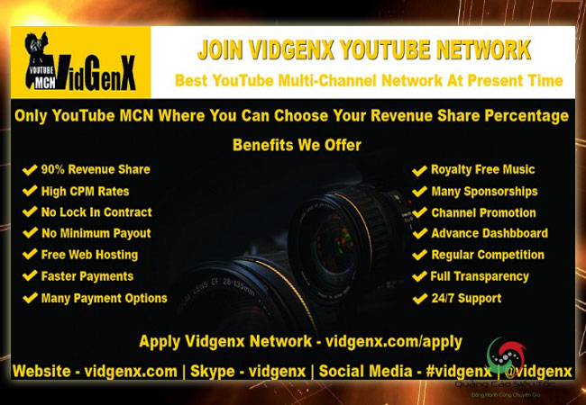 Đăng ký mạng lưới youtube Vidgenx