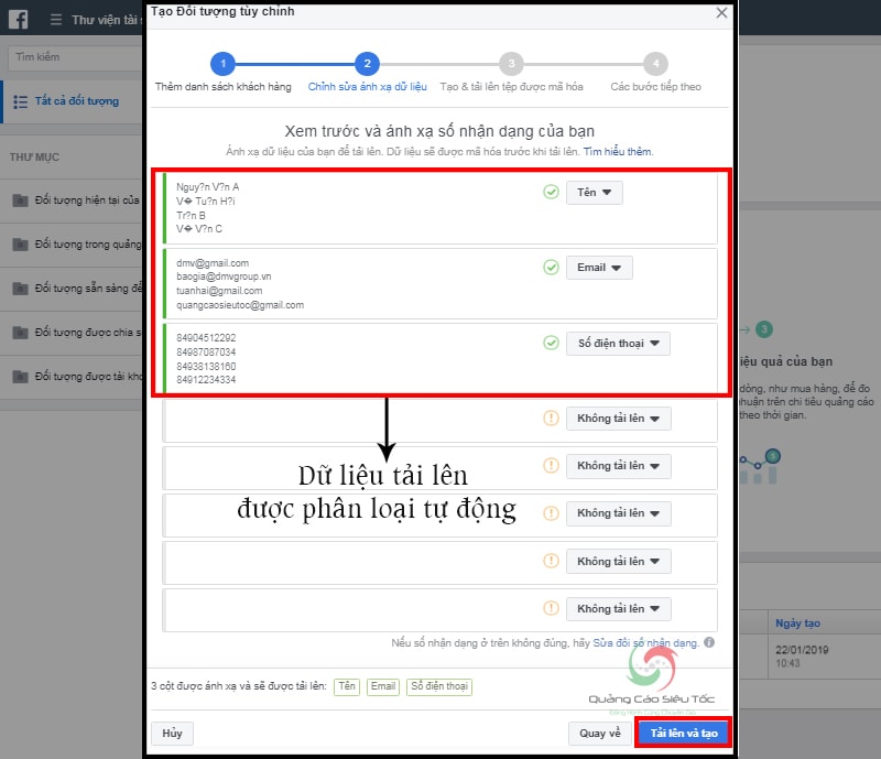 Phân loại dữ liệu từ data khách hàng sau khi tải lên 