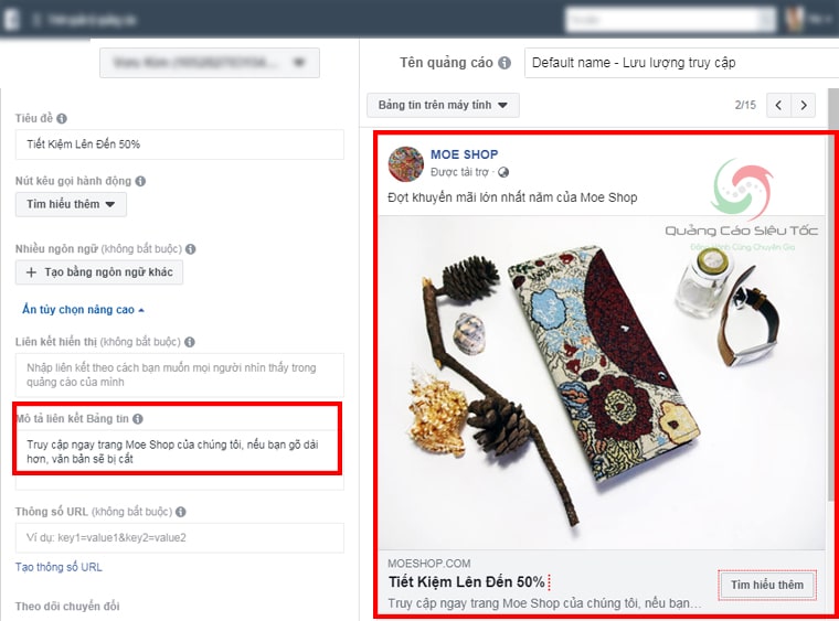 Định dạng quảng cáo website trong trình quản lý quảng cáo facebook