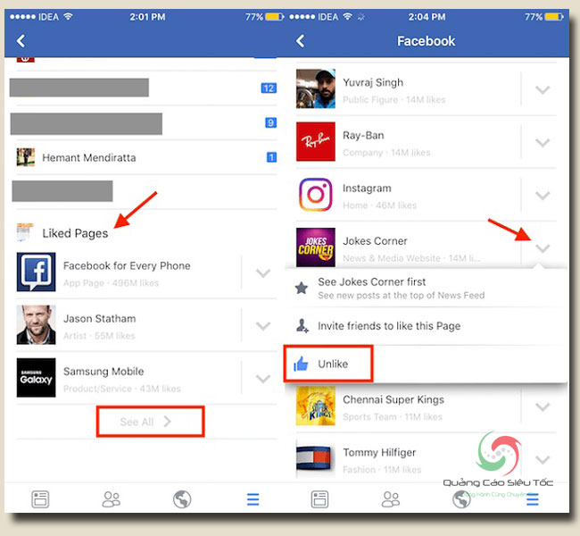 Xem các trang đã like trên facebook từ thiết bị di động bất kì